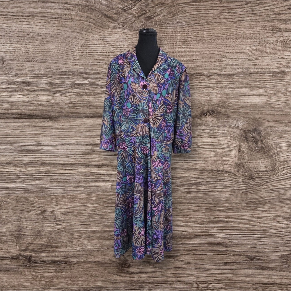 ⭐️Sears Vintage Asymmetrical Dress with Purple and Blue Floral Pattern Size 16